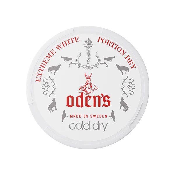 Oden's Extreme White Portion Dry Snus-Dose Cold Dry, Made in Sweden, Nicotine Pouches Ansicht von oben