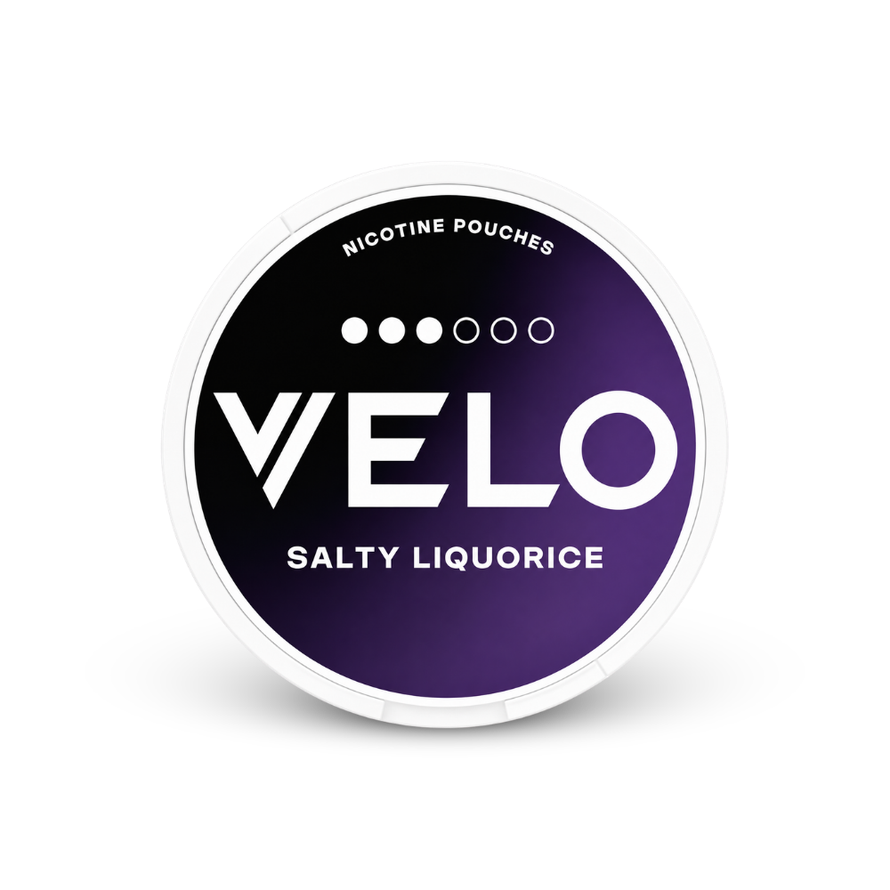 VELO Salty Liquorice – can of nicotine pouches