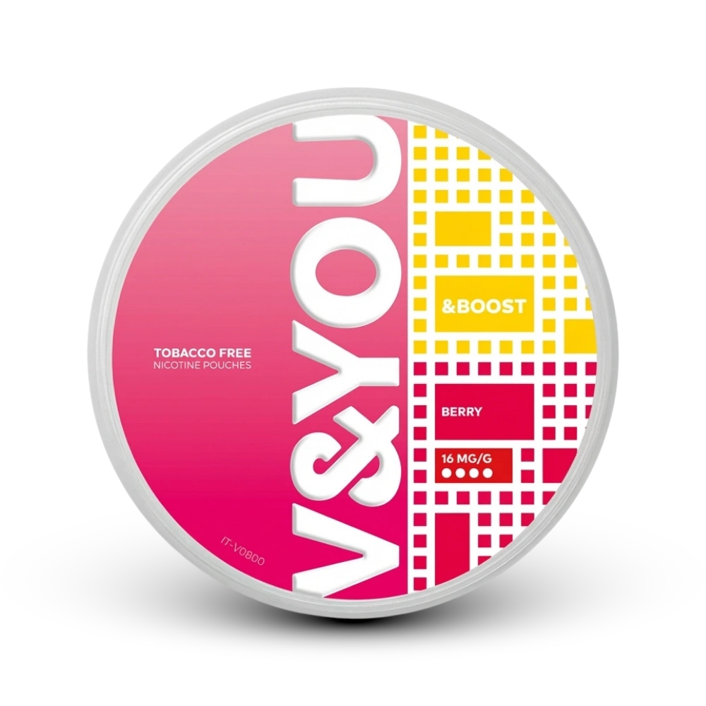 V&YOU Boost Berry Nicotine Pouches, 16 mg/g, Beeren-Geschmack, tabakfrei