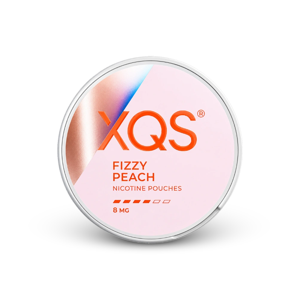 XQS Fizzy Peach Slim Strong – can of nicotine pouches