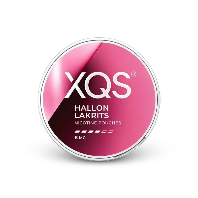 XQS Hallon Lakrits Slim Strong – can of nicotine pouches