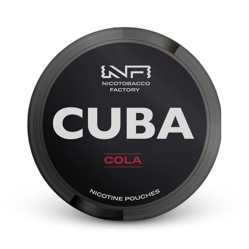 Cuba Cola Nicotine Pouches von Nicotobacco Factory, schwarze Dose mit Cola-Geschmack, Extra Stark