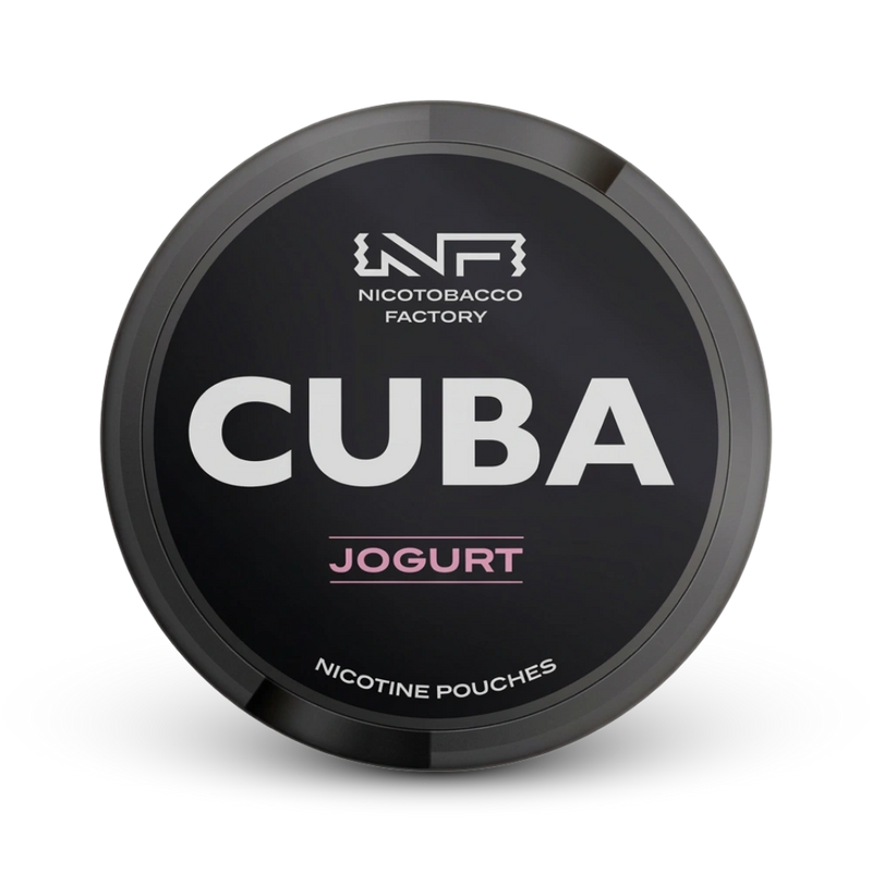 Cuba Nicotine Pouches Jogurt von Nicotobacco Factory, schwarze Dose mit Yoghurt-Geschmack