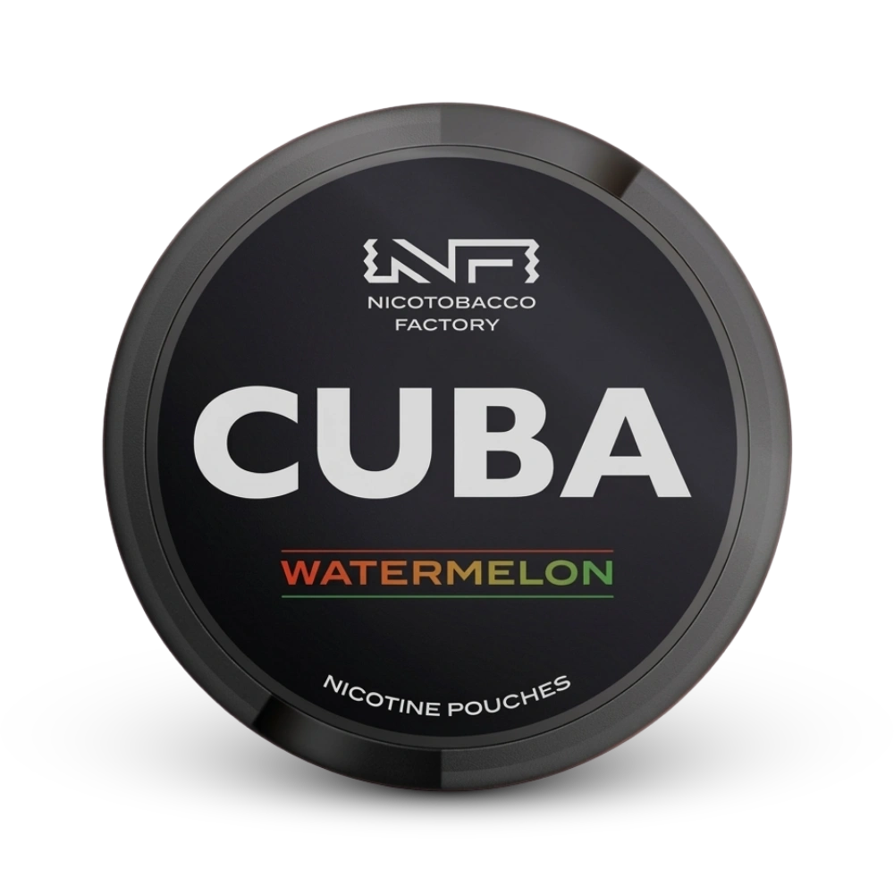 Cuba Watermelon Nicotine Pouches von Nicotobacco Factory in schwarzer Dose mit Wassermelonen-Geschmack