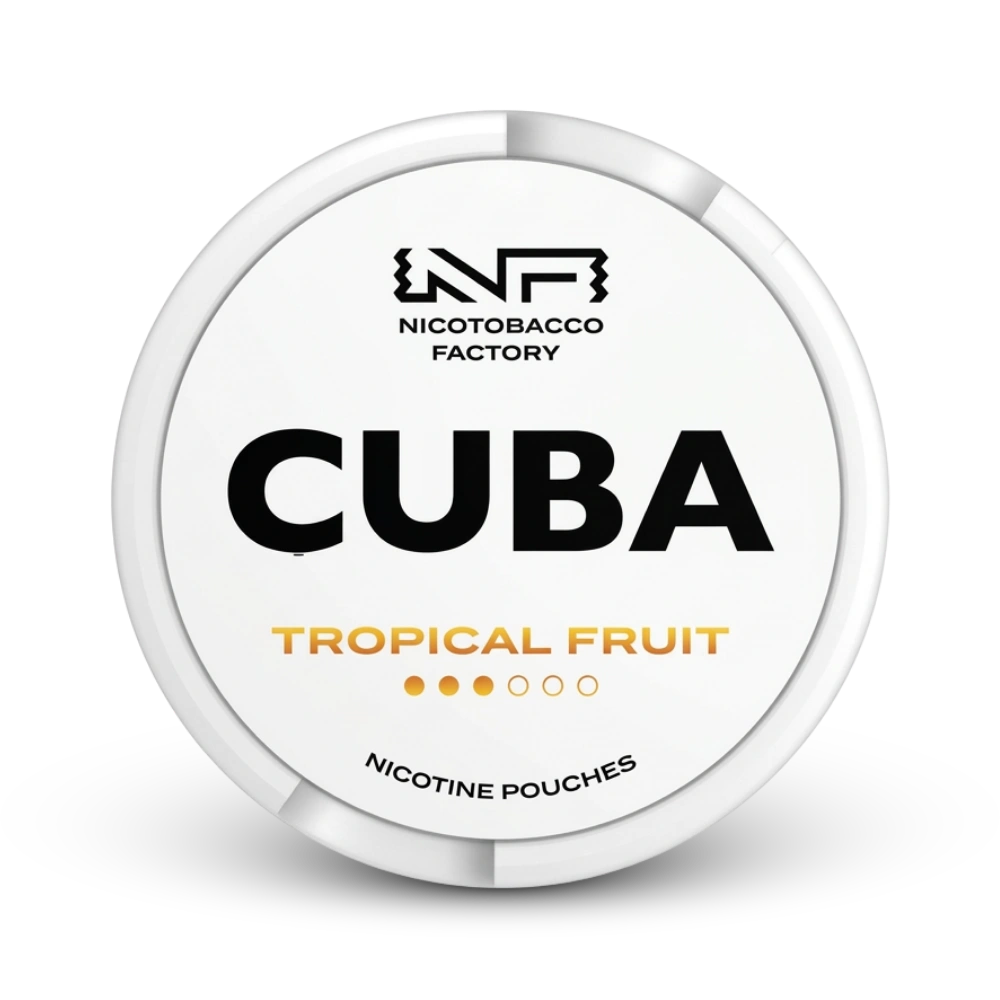 Cuba Tropical Fruit Nicotine Pouches von Nicotobacco Factory in weißer Dose mit tropischem Fruchtaroma