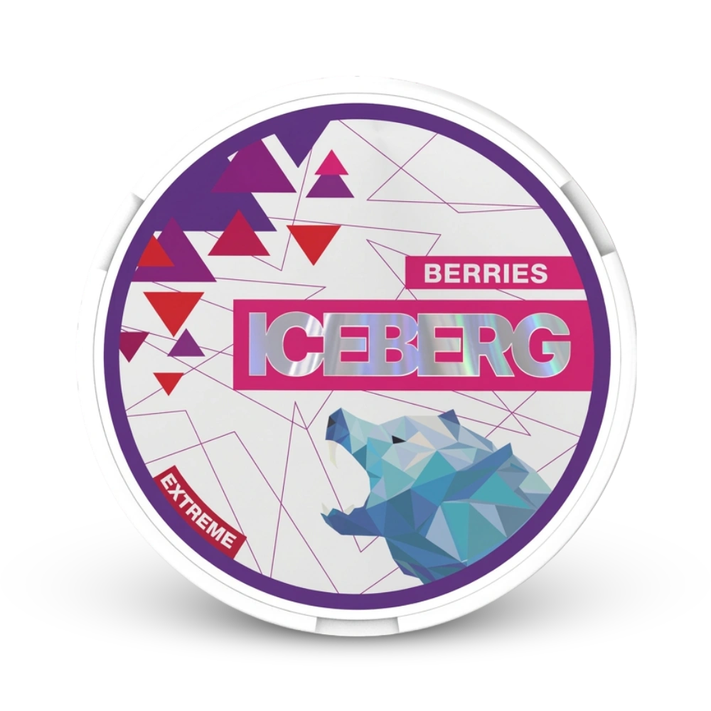 Iceberg Berries Nicotine Pouches, Extreme Strength, 50mg, Frucht-Geschmack in weißer Dose mit lila Design