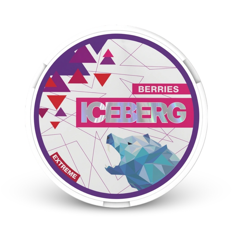 Iceberg Berries Nicotine Pouches, Extreme Strength, 50mg, Frucht-Geschmack in weißer Dose mit lila Design