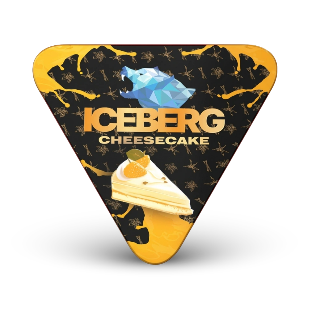 Iceberg Cheesecake Nicotine Pouches, schwarze Dose mit gelbem Design und Käsekuchen-Motiv