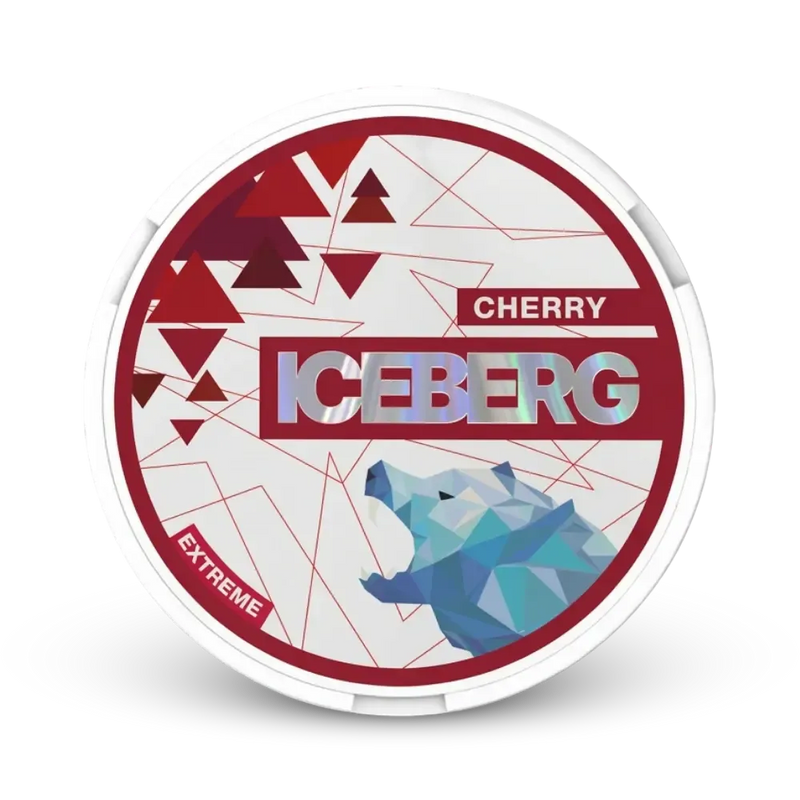 Iceberg Cherry Nicotine Pouches Extreme Dose mit Eis-Kirsch-Aroma in rot-weißer Verpackung