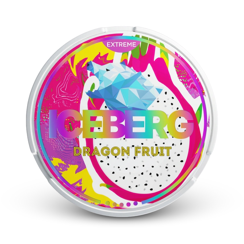 Iceberg Dragon Fruit Nicotine Pouches Extreme, 50mg, bunte Dose mit Drachenfrucht-Motiv