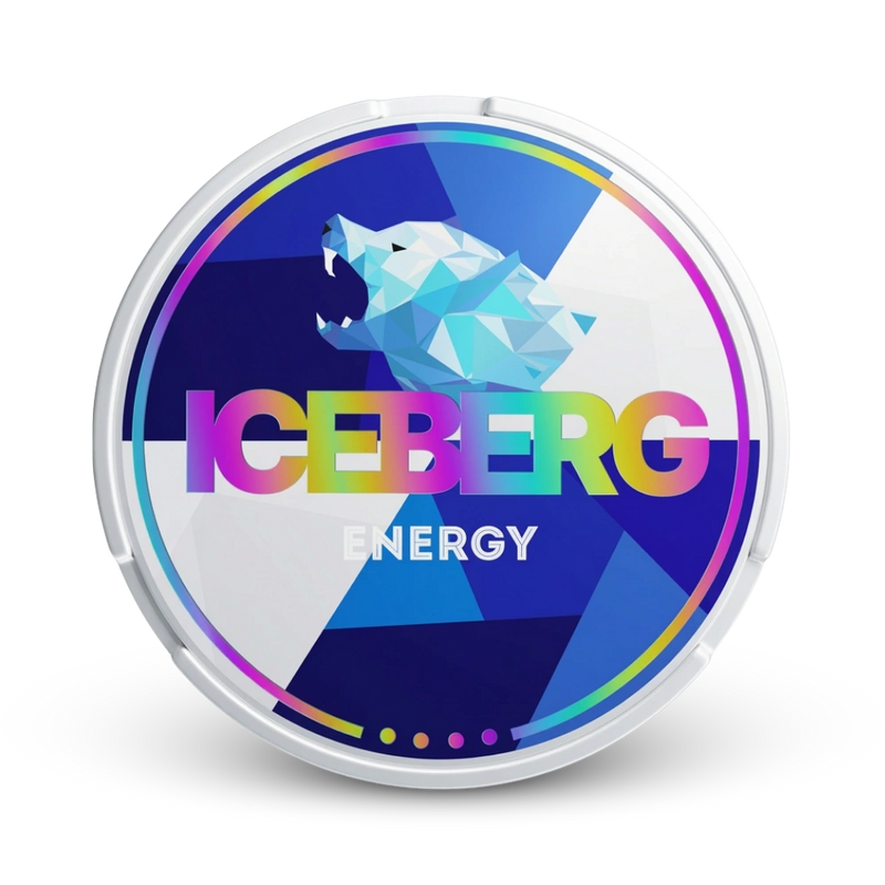 Iceberg Energy Nicotine Pouches, Extra Stark mit 50mg Nikotin, farbenfrohe Dose mit Eiskristall-Design