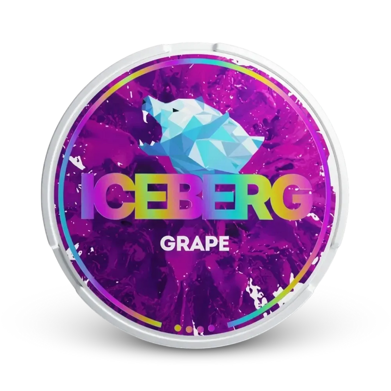 Iceberg Grape Nicotine Pouches, Trauben-Aroma, Extra Stark 50mg, weiße Dose mit violettem Design
