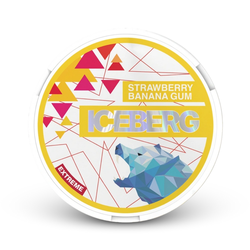 Iceberg Strawberry Banana Gum Nicotine Pouches Dose mit Erdbeere-Bananen-Geschmack und Extreme Stärke