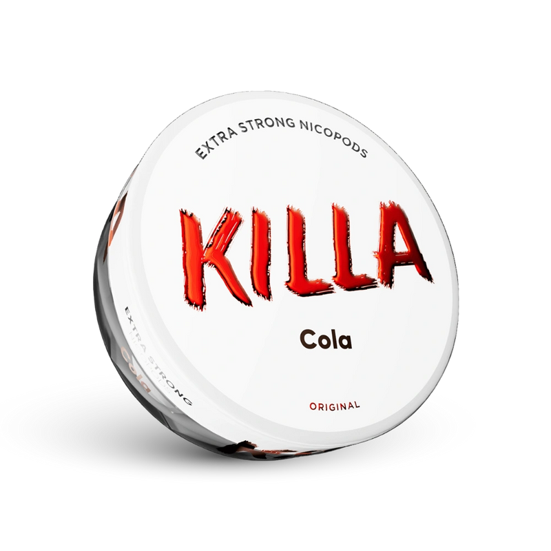 Killa Cola Extra Strong Nicotine Pouches mit 16mg Nikotin, weiße Dose mit rotem Logo