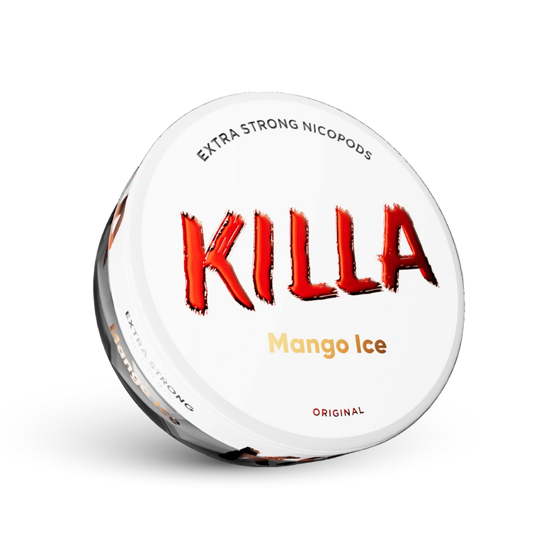 Killa Mango Ice Nicotine Pouches Extra Strong, 16 mg, Dose mit weißem Design und rotem Logo