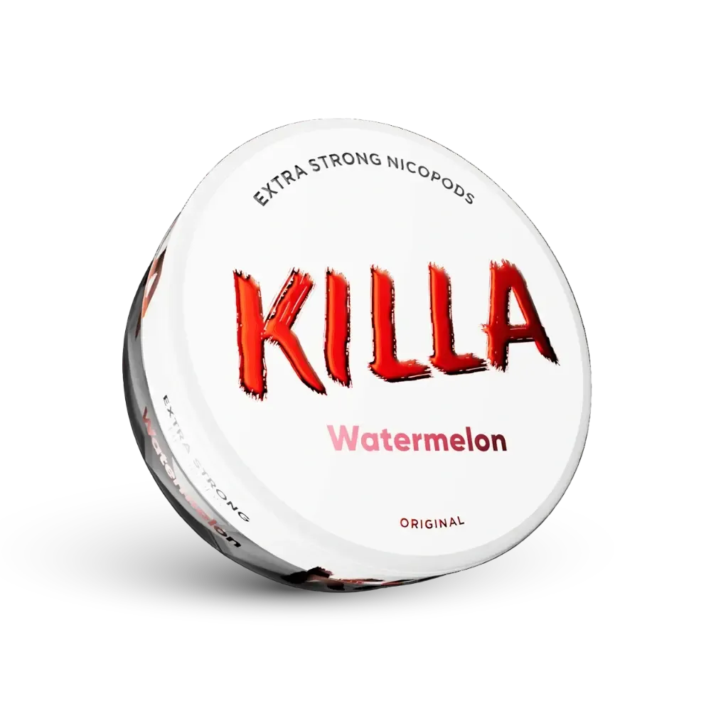 Killa Watermelon Extra Strong Nicotine Pouches Dose mit rotem Logo und Wassermelonen-Geschmack
