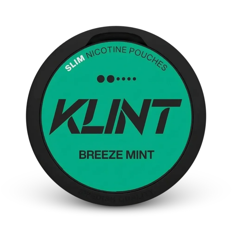 KLINT Breeze Mint Slim Nicotine Pouches, Dose mit Minzgeschmack in Türkis und Schwarz