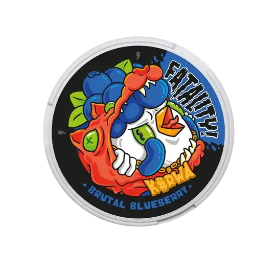 Kurwa Fatality Nicotine Pouches Blueberry Dose mit buntem Schädel-Design, ultra starke Blaubeeren-Geschmack