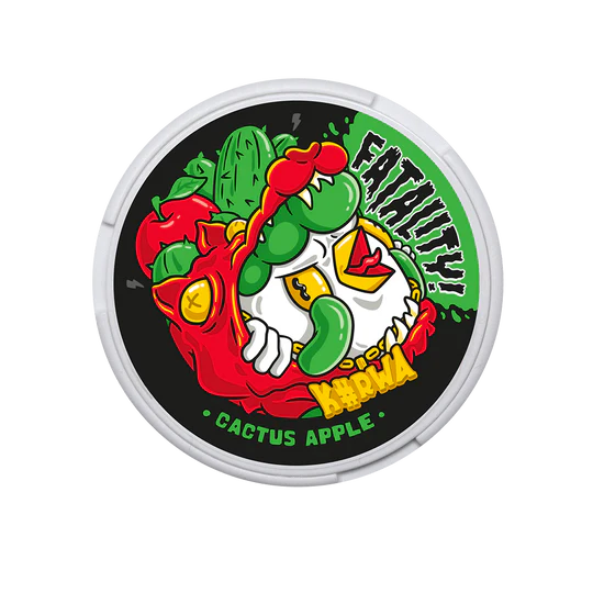 Kurwa Fatality Nicotine Pouch Dose Cactus Apple Geschmack mit Totenkopf-Design grün rot schwarz