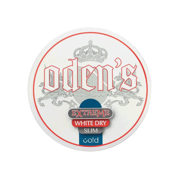 Odens Cold Extreme White Dry Slim Portion Snus Dose mit rotem Logo und blauem Cold-Etikett