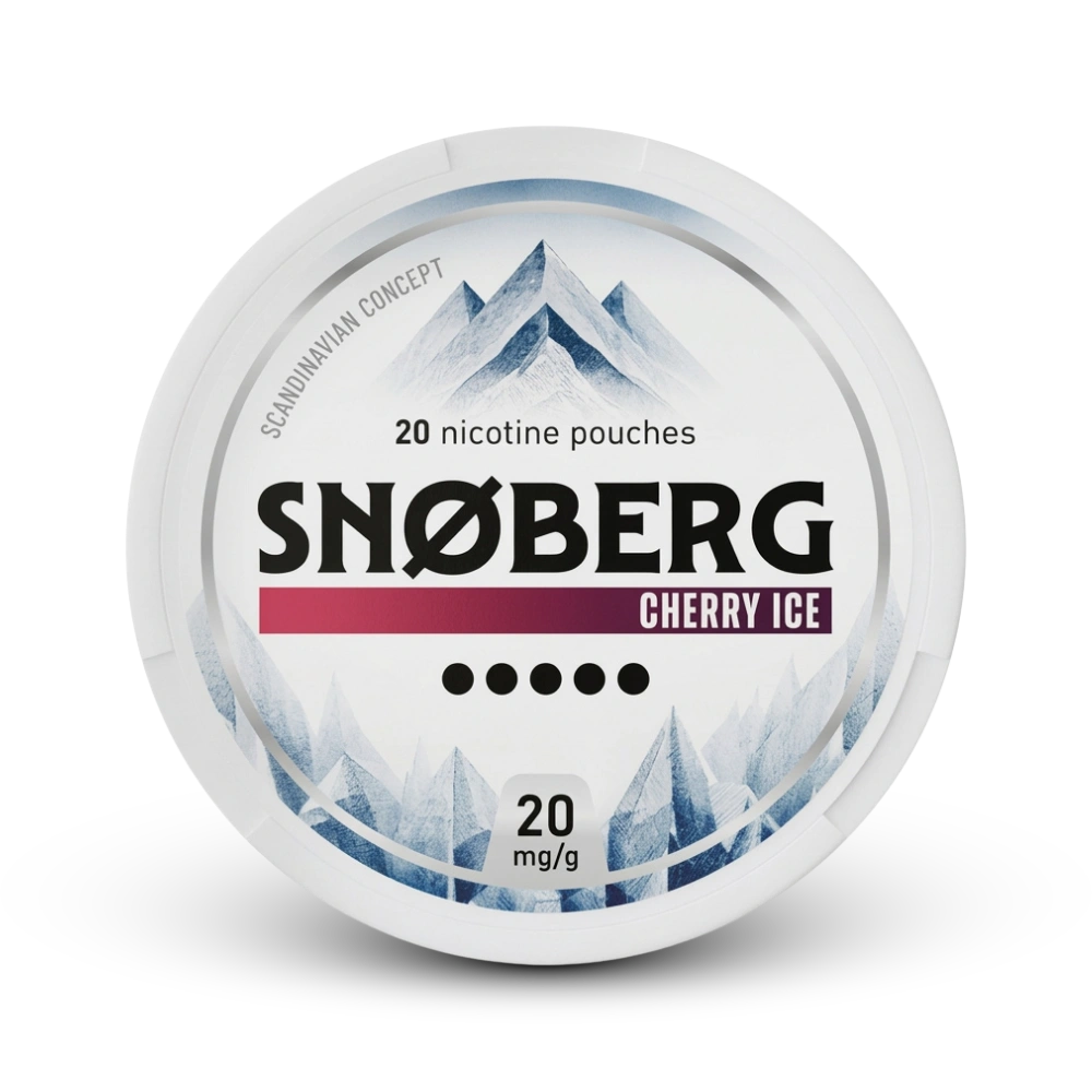 Snøberg Cherry Ice Nicotine Pouches 20mg, 20 Stück, Skandinavian Concept mit Bergmotiv