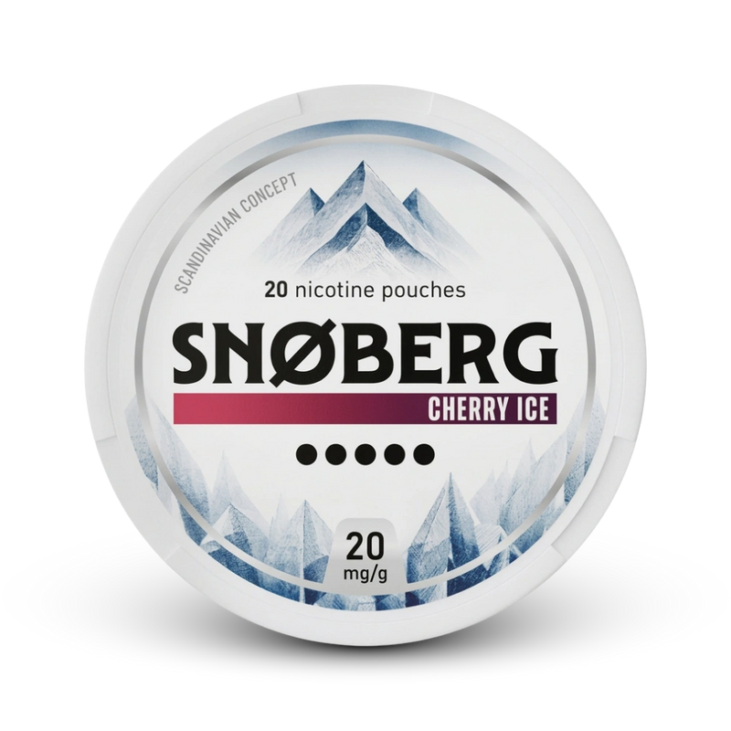 Snøberg Cherry Ice Nicotine Pouches 20mg, 20 Stück, Skandinavian Concept mit Bergmotiv