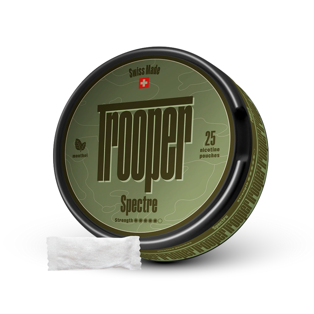 Trooper Spectre Nicotine Pouches Menthol, 25er Dose, Swiss Made, starke Stärke mit weißen Pouches