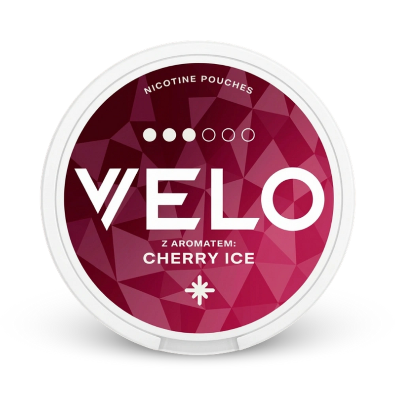 VELO Cherry Ice Nicotine Pouches, Medium-Stärke mit Kirsch-Eis-Aroma, weiße Dose mit rotem Design