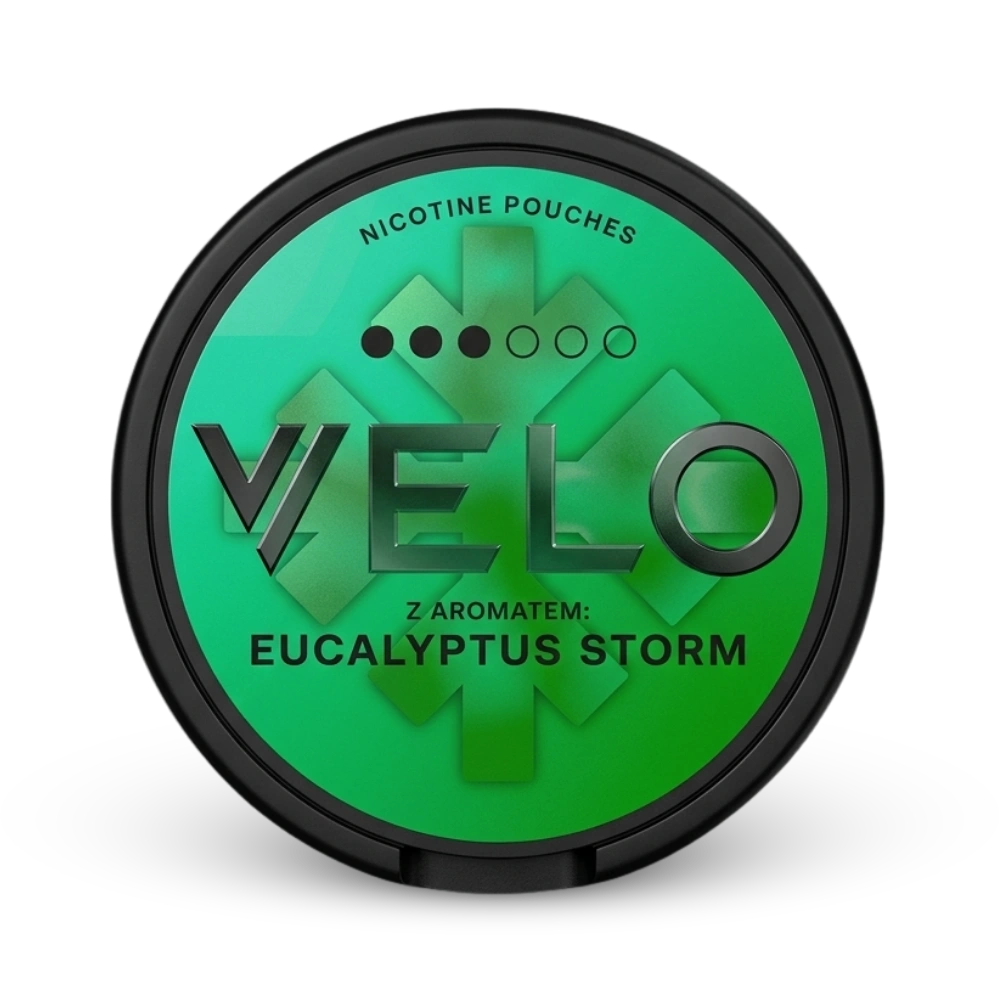 VELO Nicotine Pouches Eucalyptus Storm Dose mit grüner Verpackung, starke Stärke, 20 Beutel