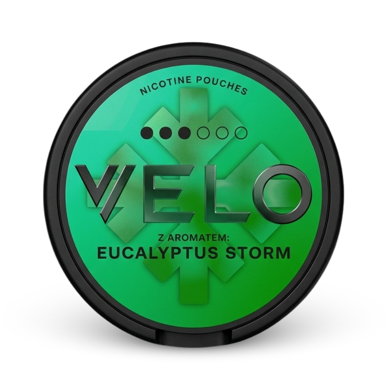 VELO Nicotine Pouches Eucalyptus Storm Dose mit grüner Verpackung, starke Stärke, 20 Beutel
