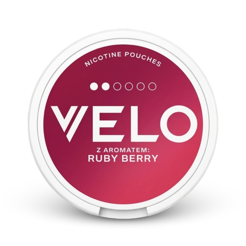 Velo Nicotine Pouches Mini Ruby Berry mit 14mg Nikotin, rote Dose mit weißem Etikett