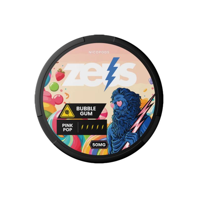 Zeus Bubblegum 50mg Dose Rückseite – Kaugummi-Aroma, Ultra Stark, 20 Beutel/Dose